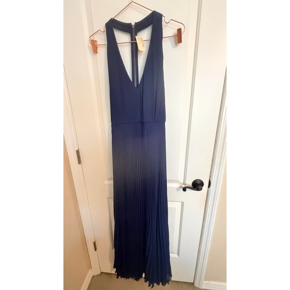 Alice‎ + Olivia Maxi Dress Women 6 Navy Navy Pleated Open Back Gown Bergdorf - Picture 5 of 11